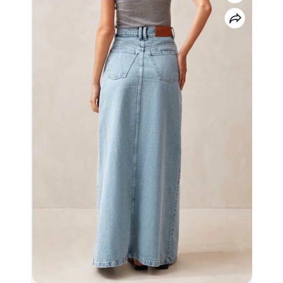 NEW Alohas Marina Denim Column Maxi Skirt Light Blue Wash Slit Front High-Rise - Picture 4 of 14